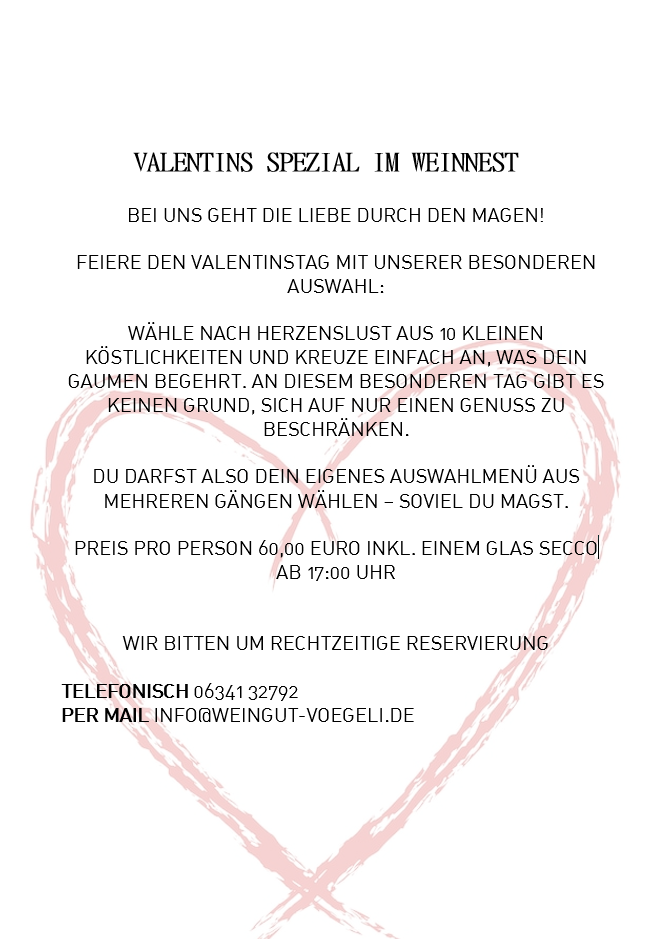 Valentins Spezial im WeinNest GESCHLOSSENE GESELLSCHAFT