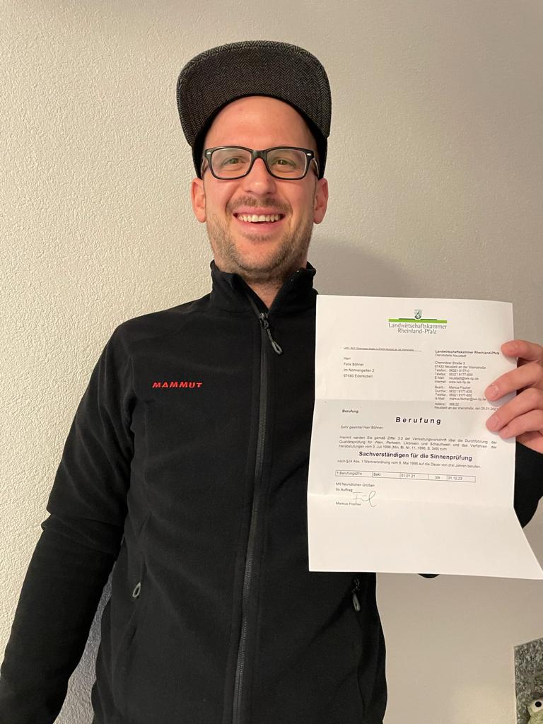 Felix' Ernennung zum Sachverständigen für die Sinnenprüfung