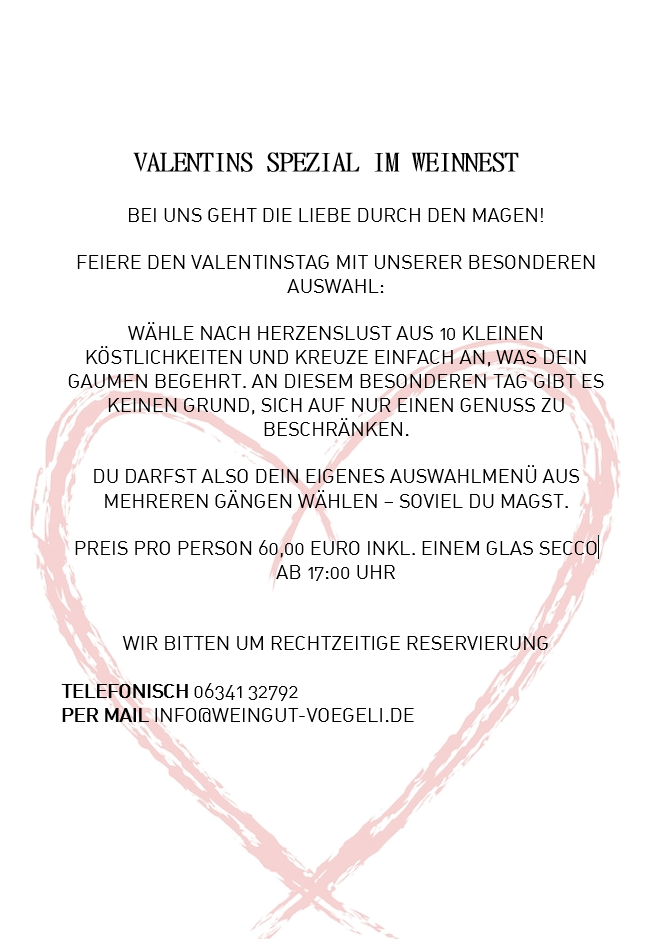 Valentins Spezial im WeinNest -AUSGEBUCHT-